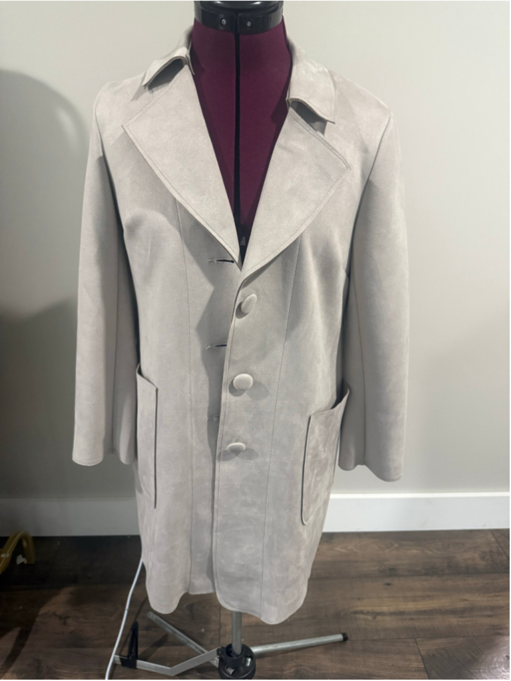 New Magaschoni Faux Suede Trench Gray Small Fall Winter Layering